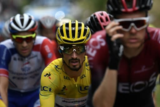 Julian Alaphilippe in the yellow jersey and champion Geraint Thomas in combat in the Pyrenees