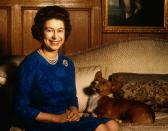 <p>It's no secret that Queen Elizabeth II is a corgi lover. Here she is pictured in the salon of her Sandringham House. </p>