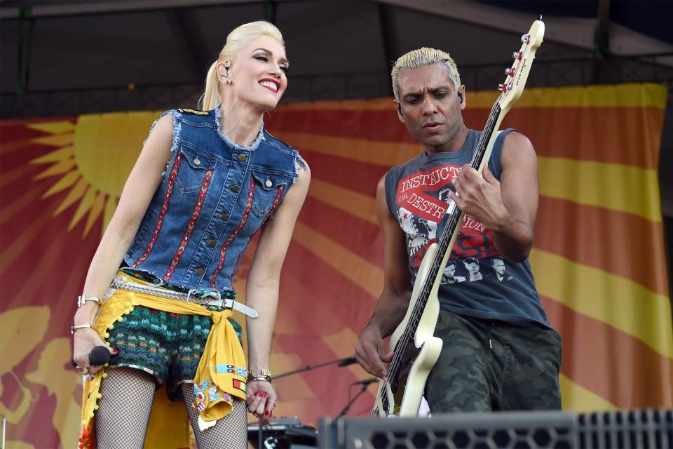Gwen Stefani and Tony Kanal of No Doubt performs at Fair Grounds Race Course on May 1, 2015 in New Orleans, Louisiana.