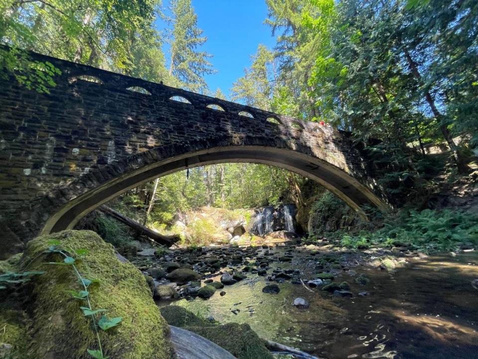 The stone bridge at Whatcom Falls Park in Bellingham, Wash., on Friday, Aug. 4, 2023.