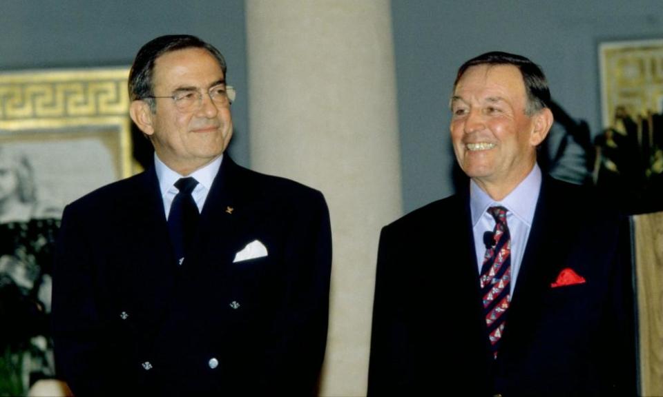 Bob Fisher with King Constantine of Greece  at the 1998 World Sailor of the Year awards