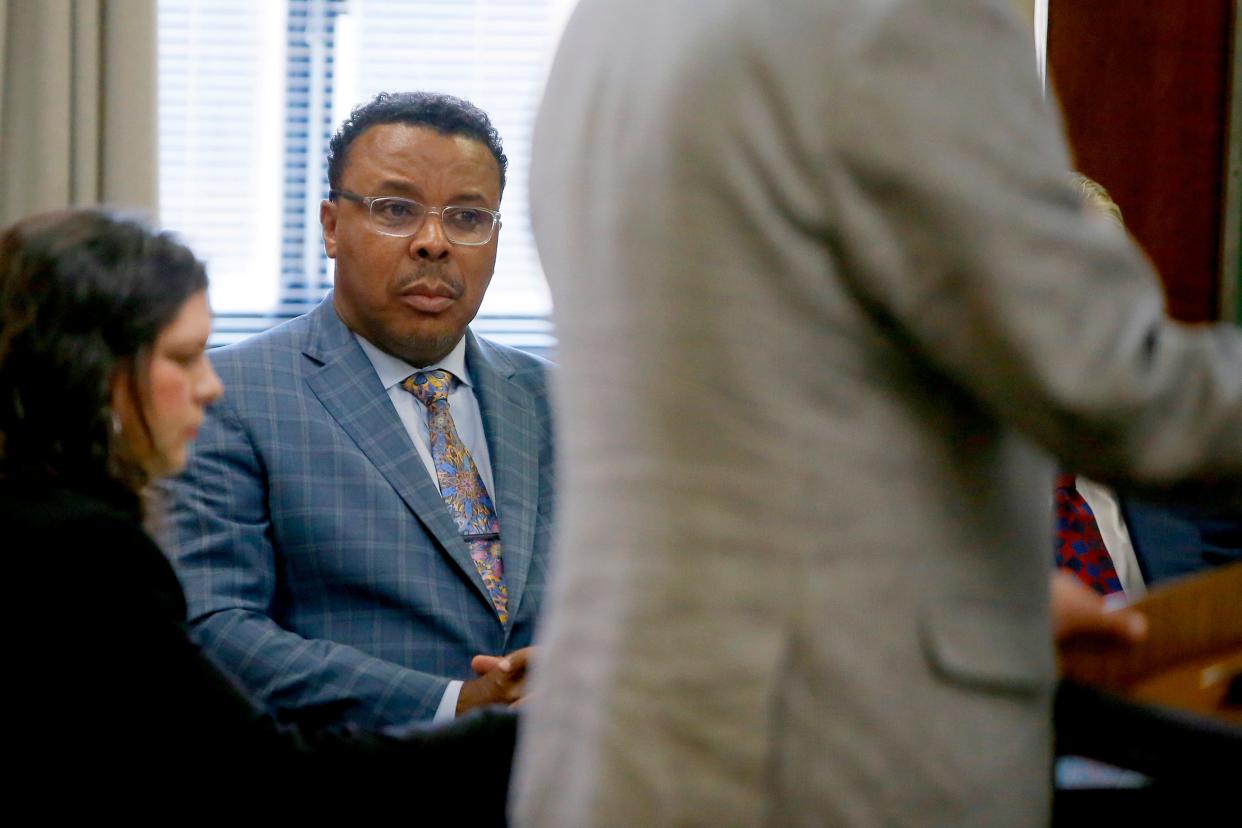 The Rev. Derrick Scobey sits inside the courtroom of Oklahoma County Special Judge Perry Hudson in June 2022 at the Oklahoma County Courthouse in Oklahoma City.