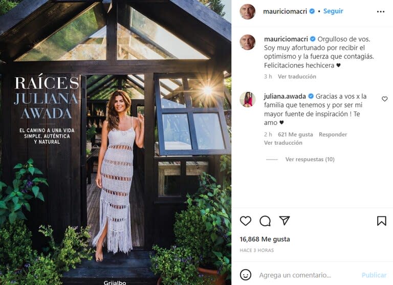 El mensaje de Mauricio Macri tras el estreno de "Raíces", el libro de Juliana Awada