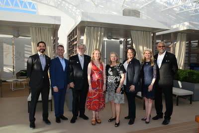 Left to right: Carnival Corporation Chief Operations Officer, Josh Weinstein, Princess Cruises President John Padgett, Carnival Corporation Chairman Micky Arison, Enchanted Princess Godmothers (Jennifer Austin, Captain Lynn Danaher and Dr. Vicki Ferrini), Group President Jan Swartz and Carnival Corporation President and Chief Executive Officer, Arnold Donald at the Enchanted Princess Naming Ceremony