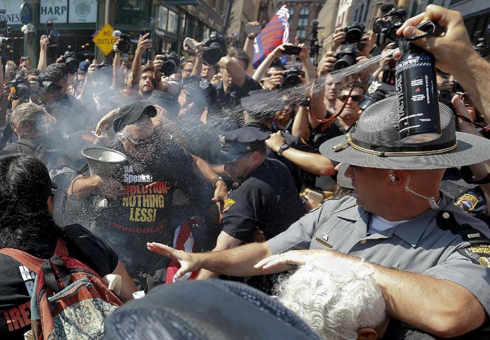 Demonstrators protest outside the RNC