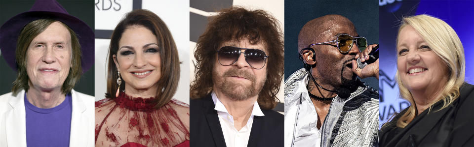 Esta combinación de fotografías Glen Ballard, de izquierda a derecha, Gloria Estefan, Jeff Lynne, Teddy Riley y Liz Rose, quienes ingresarán el jueves al Salón de la Fama de los Compositores. (Foto AP)