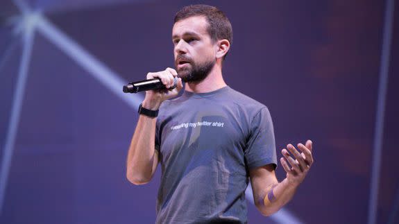 Twitter CEO Jack Dorsey kicks off the keynote at the company's Flight developer conference in San Francisco, on October 21, 2015.