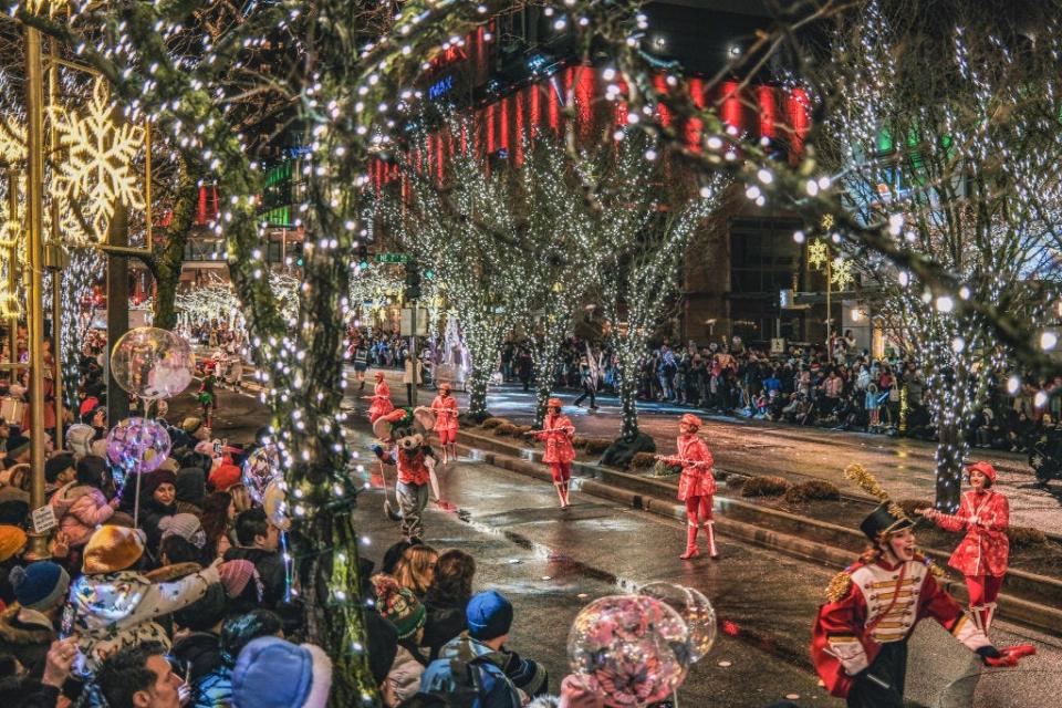 A Christmas parade in Seattle, Washington.