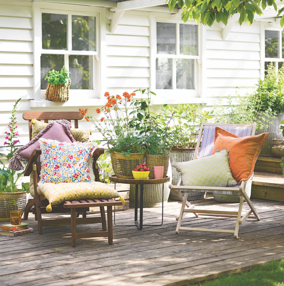 <p> For a natural look, UK-grown hardwoods such as Oak or Sweet Chestnut will offer traditional quality, durability and authentic country style. Then all you need to add is plenty of planters filled with meadow flowers and a couple of sun chairs. </p> <p> 'Oak and Sweet Chestnut will weather naturally into silver and greys,' says Russell Bowlby, founder of UK Hardwood Decking. ‘These UK-grown hardwoods are durable timbers that will withstand the elements in excess of 30 years without negatively impacting the environment, assuming they're appropriately installed and maintained with periodic cleaning. </p> <p> ‘They're locally grown which reduces the harmful effects of transport, and treatment-free, so won’t leach harmful chemicals. Unlike treated softwood, they do not become slippery and green, as the timber cellular structure does not absorb excess water, thereby limiting algae growth.' </p>