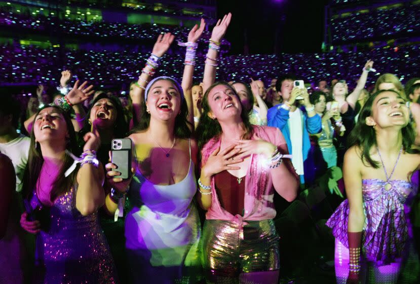 SANTA CLARA, CALIFORNIA - JULY 28: EDITORIAL USE ONLY Fans attend as Taylor Swift performs onstage during Taylor Swift | The Eras Tour at Levi's Stadium on July 28, 2023 in Santa Clara, California. (Photo by Jeff Kravitz/TAS23/Getty Images for TAS Rights Management )