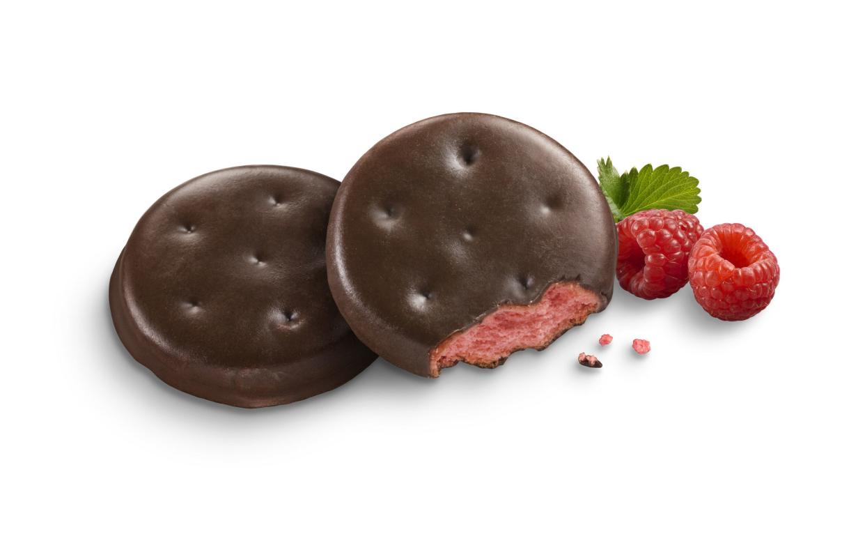 raspberry filled chocolate covered Girl Scout cookie