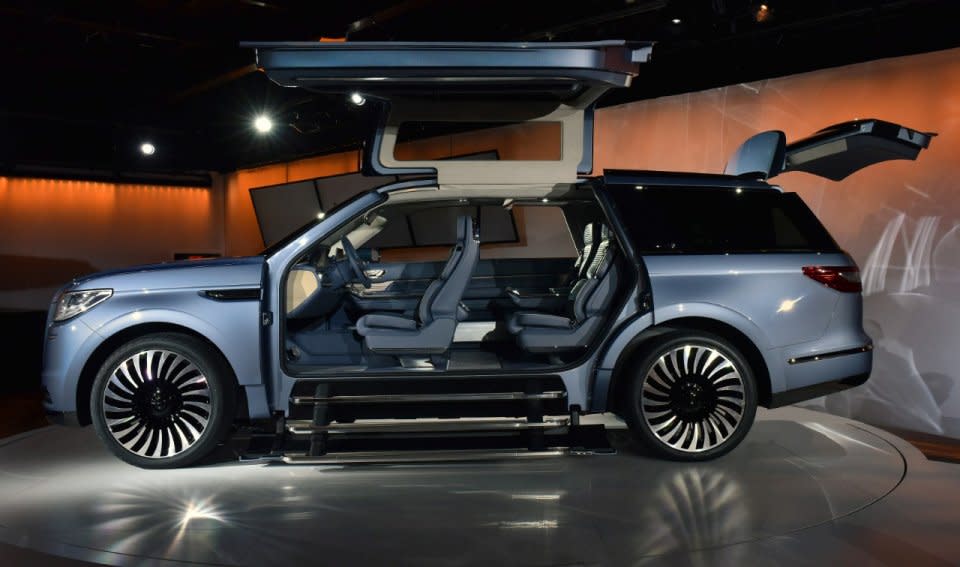 <h3>The Lincoln Navigator concept car comes with giant gullwing doors. It was unveiled at the New York Auto Show in March.</h3>