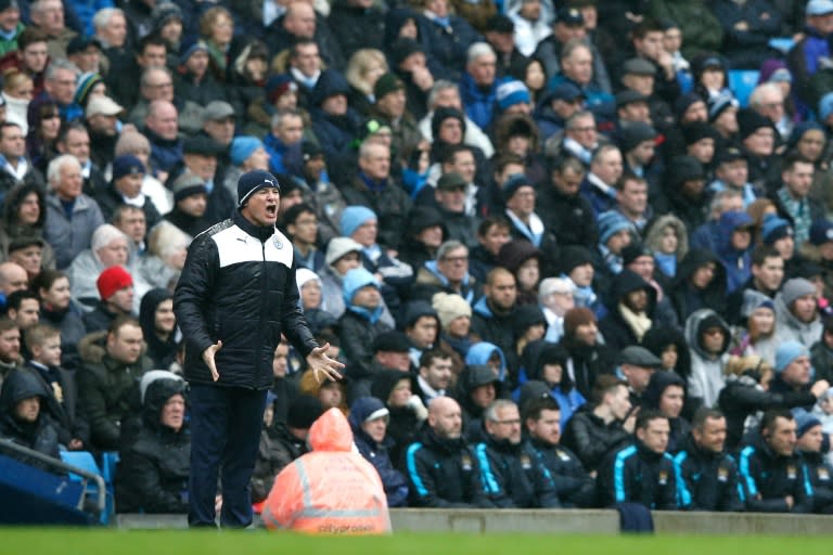 Leicester City's Italian manager Claudio Ranieri shouts instructions to his players from the touchline during the match against Manchester City in Manchester, on February 6, 2016