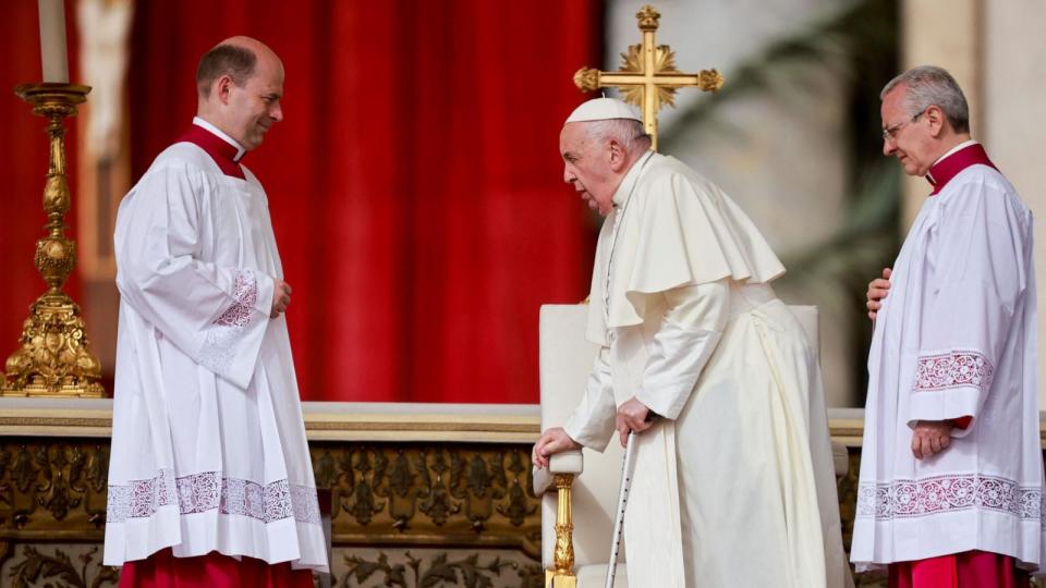 PHOTO: Pope Francis attends the Easter Mass, at St. Peter's Square at the Vatican, March 31, 2024. (Yara Nardi/Reuters)