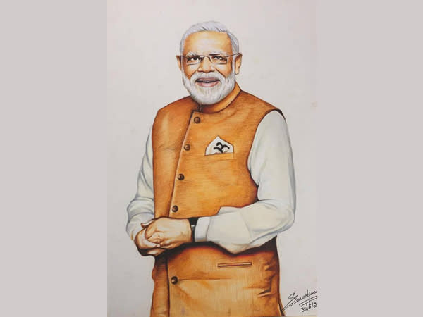 Visual of PM Modi's painting created by artist Steven Harris. (Photo/ANI)