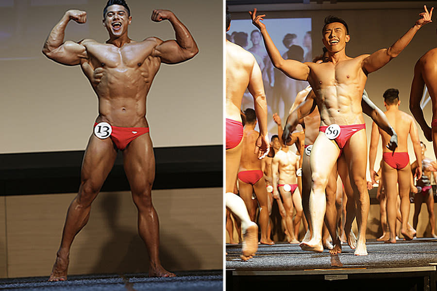 Contestants showcasing their physique while in their swimming trunks. (Photo: Yahoo Singapore)