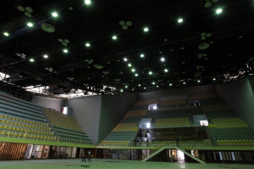 A general shot shows the indoor sports hall at the French-designed Baghdad Gymnasium, on April 12. Designed in the late 1950s by France's Le Corbusier, the east Baghdad massive concrete gym was completed under Saddam Hussein in the early 80s and then forgotten but Iraq is currently seeking, with the help of France, to restore it to its former fame