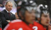 Canada's head coach Brent Sutter watches his team play Slovakia during the second period of their IIHF World Junior Championship ice hockey game in Malmo, Sweden, December 30, 2013. REUTERS/Alexander Demianchuk (SWEDEN - Tags: SPORT ICE HOCKEY)