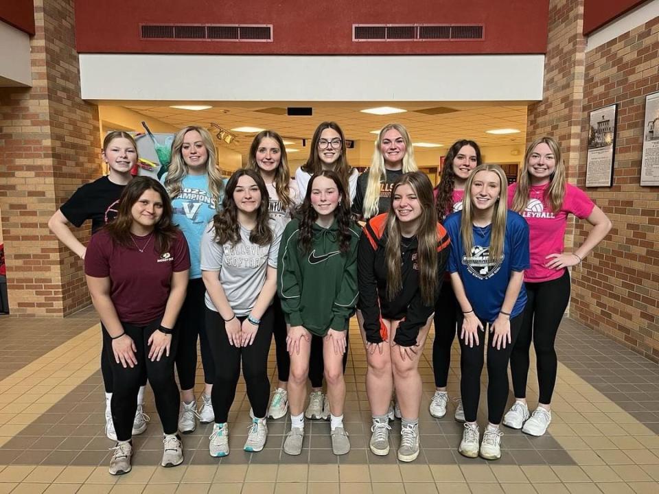 Wellsville's softball team before a preseason practice Friday, March 15, 2024. The Lions have won three consecutive Section V Class B championships.