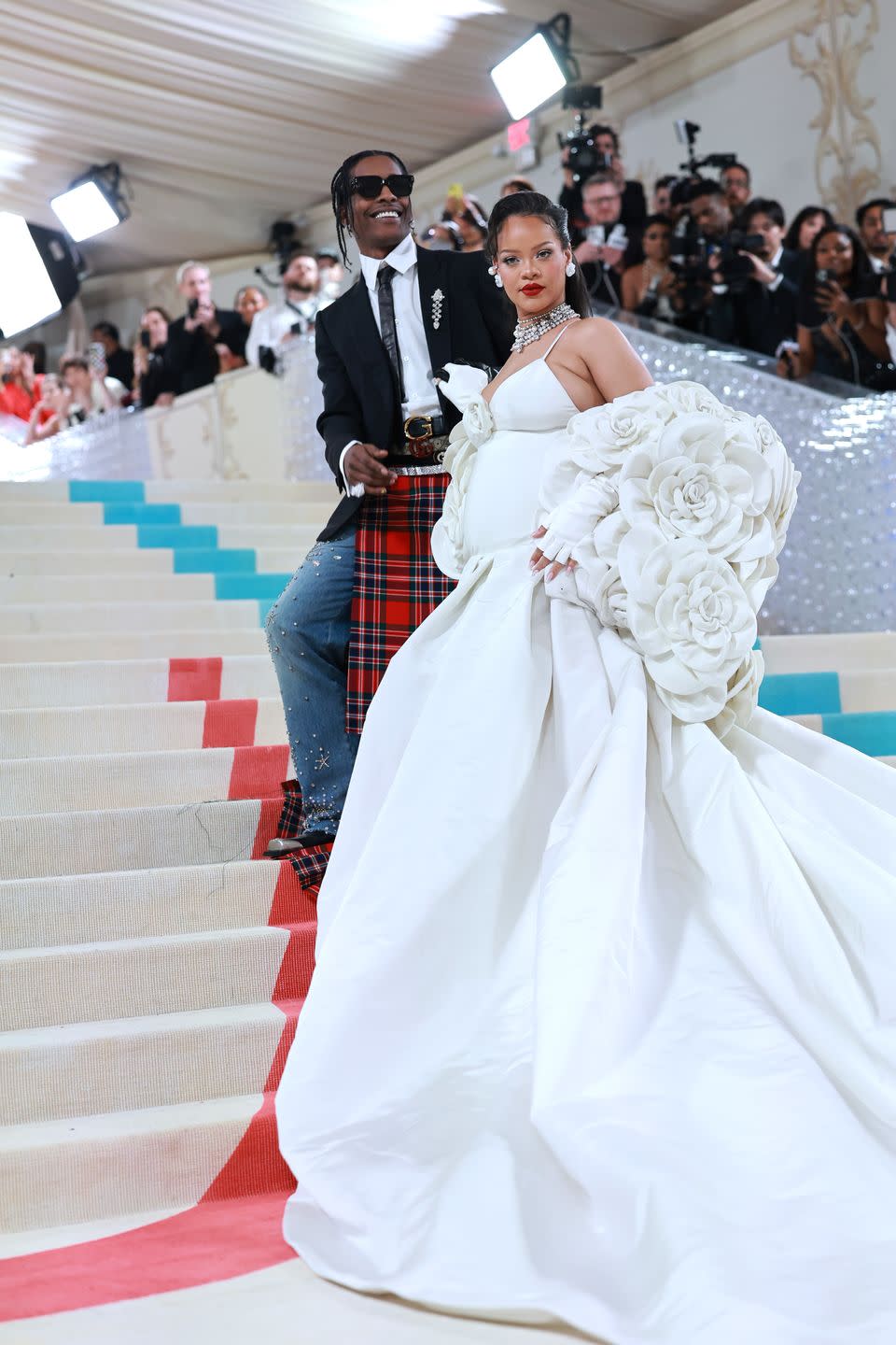 new york, new york may 01 l r a$ap rocky and rihanna attend the 2023 met gala celebrating karl lagerfeld a line of beauty at the metropolitan museum of art on may 01, 2023 in new york city photo by theo wargogetty images for karl lagerfeld