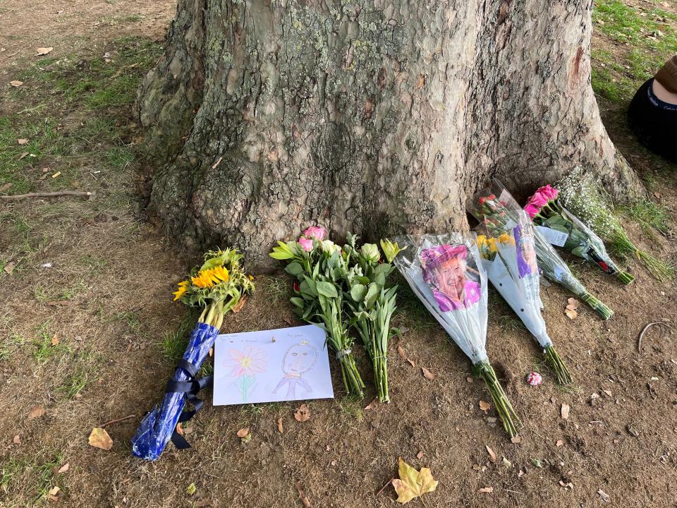 People placed tributes to the Queen on trees in Hyde Park.