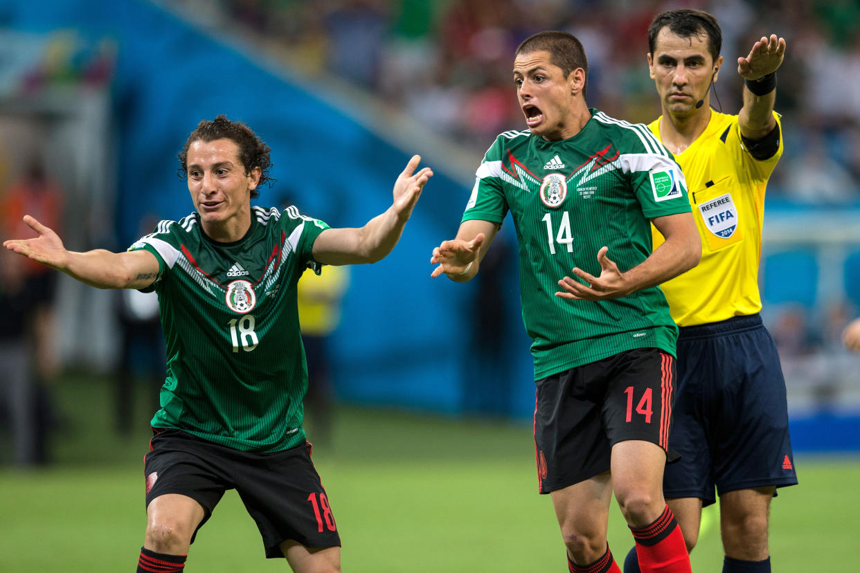 Chicharito Hernández y Andrés Guardado en el Mundial de Brasil 2014. (Miguel Tovar/Getty Images)