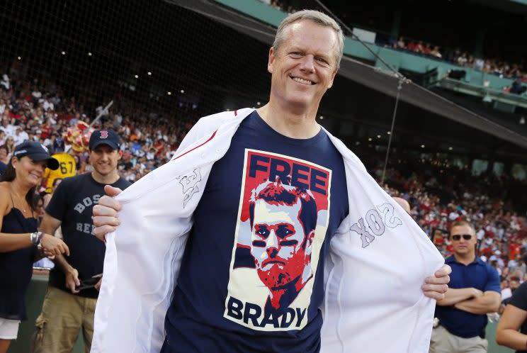 Massachusetts Gov. Charlie Baker wearing a 