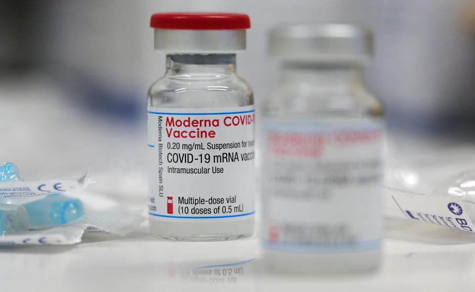 A vial of the Moderna Covid-19 vaccine is seen at a local clinic as the spread of the coronavirus disease continuesREUTERS