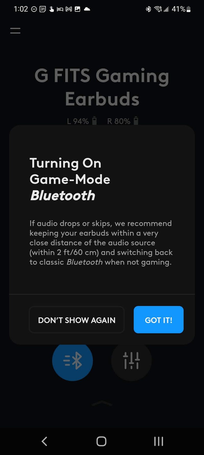 Logitech G Fits Earbuds app screenshot