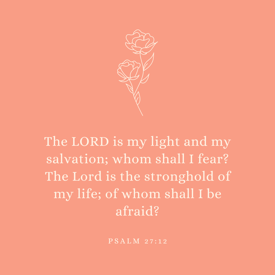 Psalm 27:12 The LORD is my light and my salvation; whom shall I fear? The Lord is the stronghold of my life; of whom shall I be afraid?