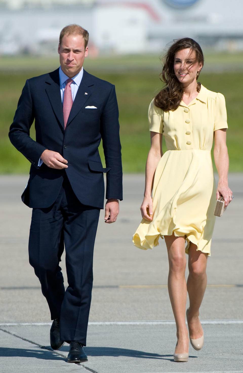 Shimmering in subtle hose in Calgary with her new husband, Prince William