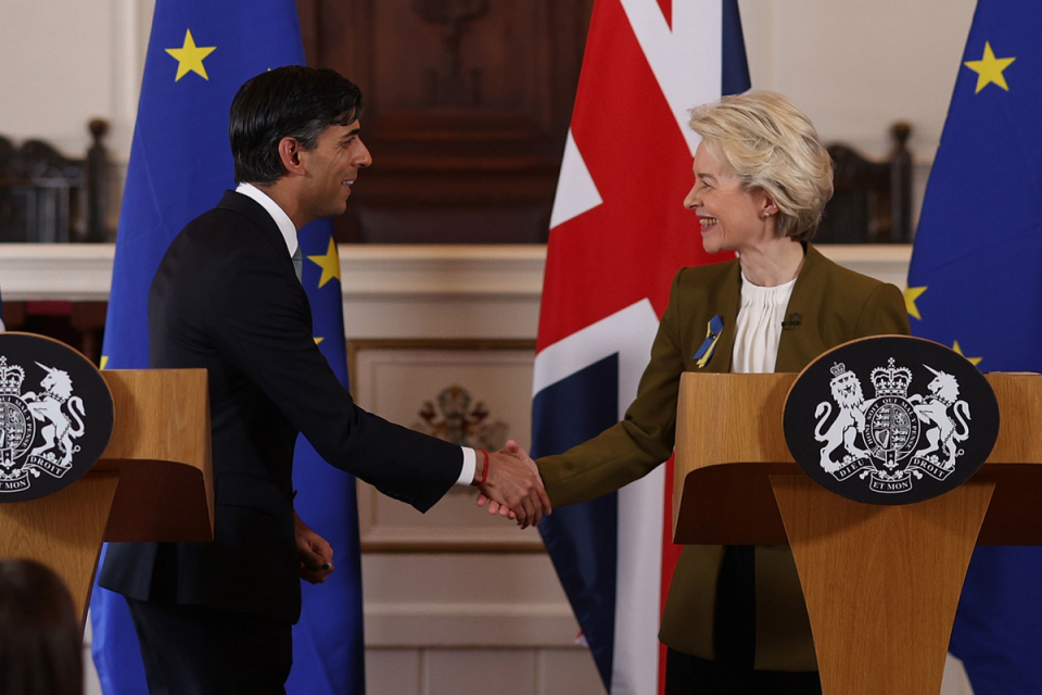 Mr Sunak and European Commission president Ursula von der Leyen during a press conference at the Guildhall in Windsor (PA)