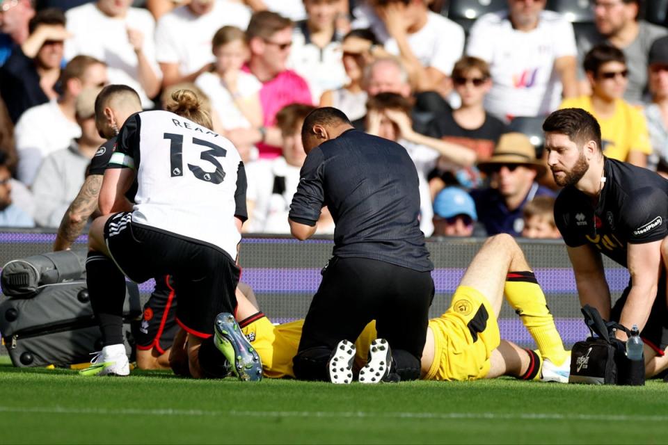 Sheffield United midfielder Chris Basham suffered a serious ankle injury at Craven Cottage (Action Images via Reuters)