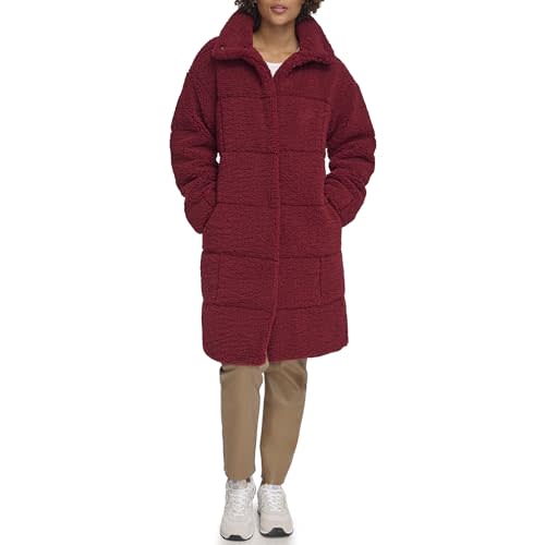 Levi's Women's Long Length Patchwork Quilted Teddy Coat, Cabernet