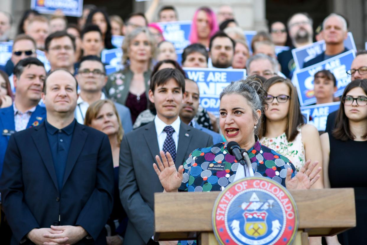 State Representative Dafna Michaelson Jenet of Colorado spoke during a signing of a state bill banning conversion therapy on minors last year. (Photo: AAron Ontiveroz/MediaNews Group/The Denver Post via Getty Images via Getty Images)