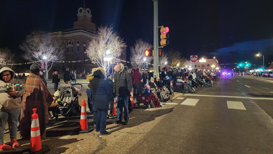 The streets were lined with people Saturday Night awaiting the Parade of Lights in Canyon, Texas.
