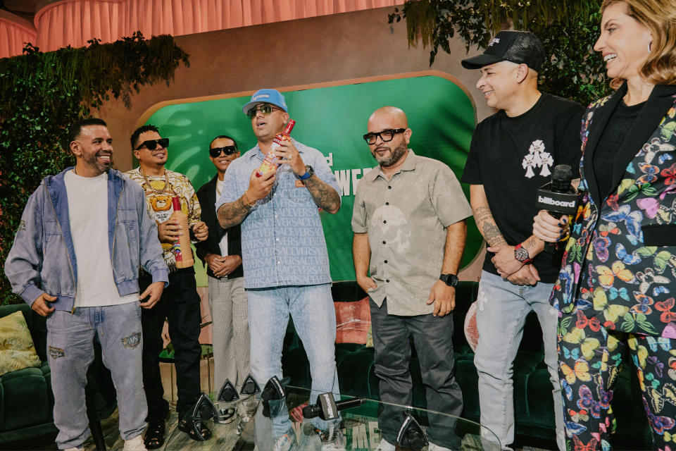 Molusco, Wsin, Hyde el Quimico, Dj Nelson, Luny Tunes , Leila Cobo at the Wisin Panel, Presented by Smirnoff held at Faena Forum as part of Billboard Latin Music Week on October 4, 2023 in Miami Beach, Florida.