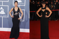 <p>Although these looks are quite similar, Keys' sleek hair style and red lip complemented her black Alaia gown at the Grammys, whilst the curly up 'do she chose for the Golden Globes detracted from the beauty of her Michael Kors gown. It goes to show, accessories count!</p>