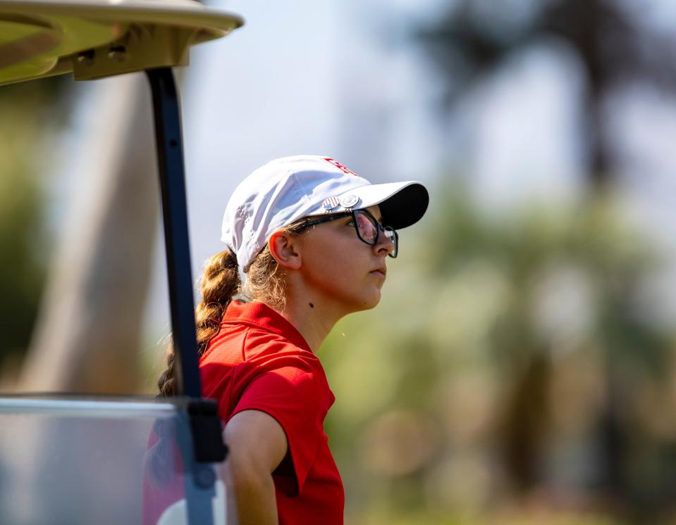 Palm Desert's Sophia Waddell watches another golfer take her shot at Monterey Country Club in Palm Desert, Calif., Saturday, Sept. 7, 2024.