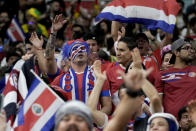 Soccer fans from Costa Rica wait for the start of the World Cup group E soccer match between Costa Rica and Germany at the Al Bayt Stadium in Al Khor , Qatar, Thursday, Dec. 1, 2022. (AP Photo/Hassan Ammar)