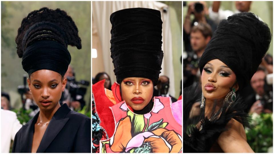 (Left to right) Willow Smith, Erykah Badu, and Cardi B attend The 2024 Met Gala Celebrating “Sleeping Beauties: Reawakening Fashion” at The Metropolitan Museum of Art on May 06, 2024, in New York City. (Photos: Getty Images)