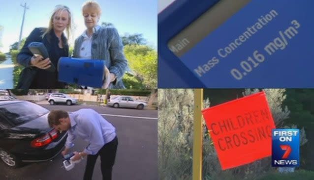 A 7News Investigation revealed high levels of toxic chemicals in the air at school drop off and pick up points across Australia. Source: 7News