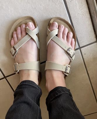 A pair of comfy open-toed sandals with arch support