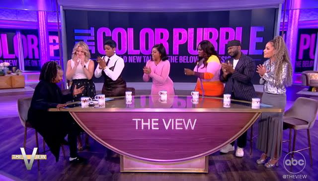 <p>ABC</p> Whoopi Goldberg gets standing ovation from 'The Color Purple' cast on 'The View'