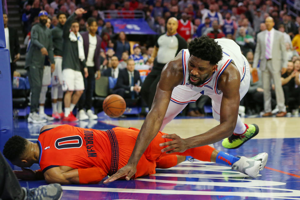 Russell Westbrook and Joel Embiid are not friends. (Getty Images)