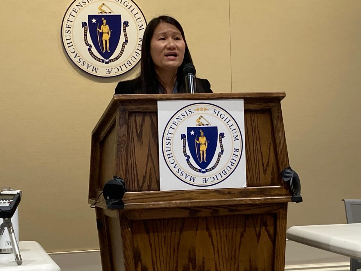 Dr. Amie Shei of The Health Foundation of Central Massachusetts discusses the dearth of testing of private wells in Massachusetts Wednesday.