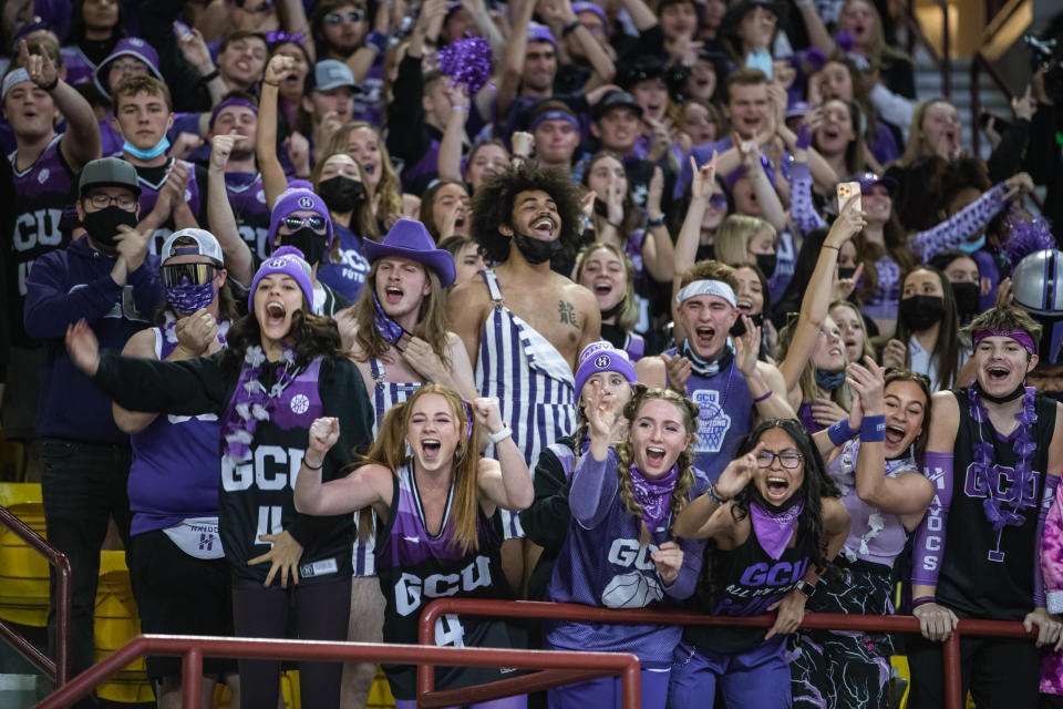 GCU fans cheer as the New Mexico State Aggies face off against the Grand Canyon Lopes at the Pan American Center in Las Cruces on Saturday, Jan. 29, 2022.