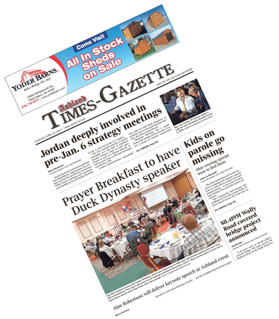 The Times-Gazette will be delivered with the daily mail starting Tuesday, May 3. The last day the newspaper will arrive at homes via a carrier is Monday, May 2.