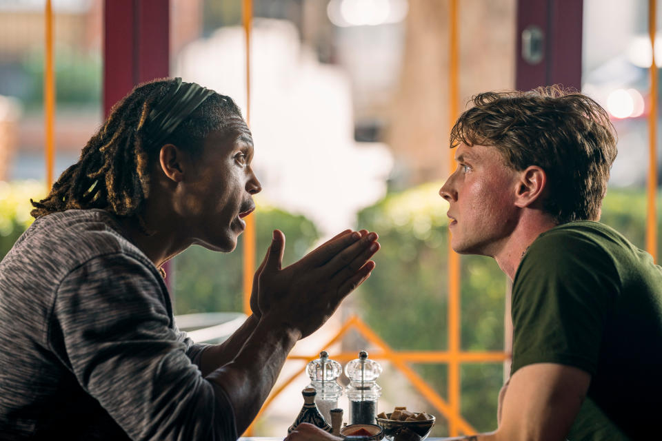 Percelle Ascott as Jay and George MacKay as Toby in I Came By. (Netflix)