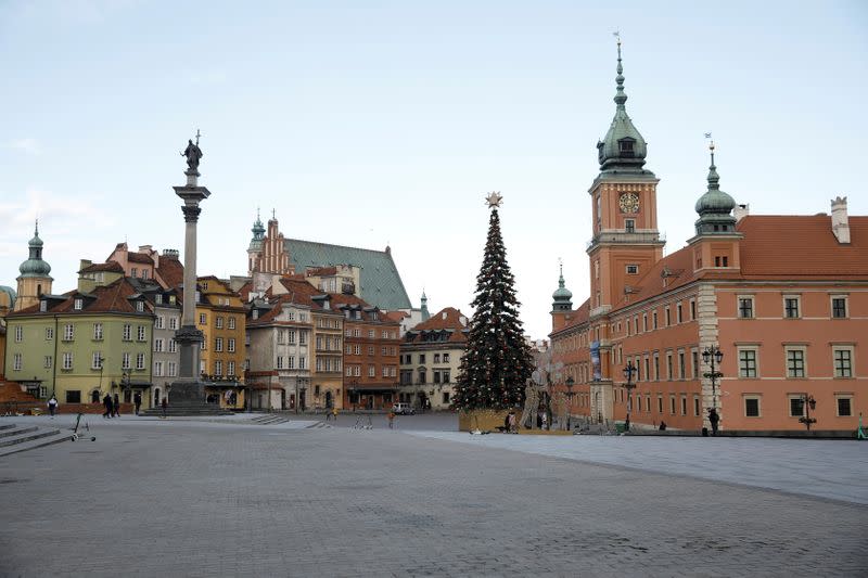 FILE PHOTO: A general view of Castle Square in the Old Town, amid the COVID-19 outbreak in Warsaw